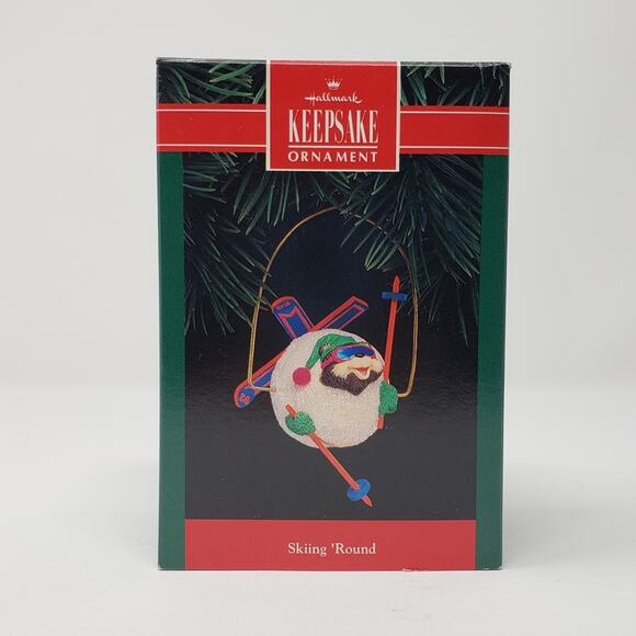 1992 hallmark Skiing 'Round Handcrafted Keepsake Holiday Christmas Ornament - Picture 1 of 6